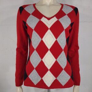 Charter Club red black gray argyle 100% Cashmere pullover sweater ladies Medium